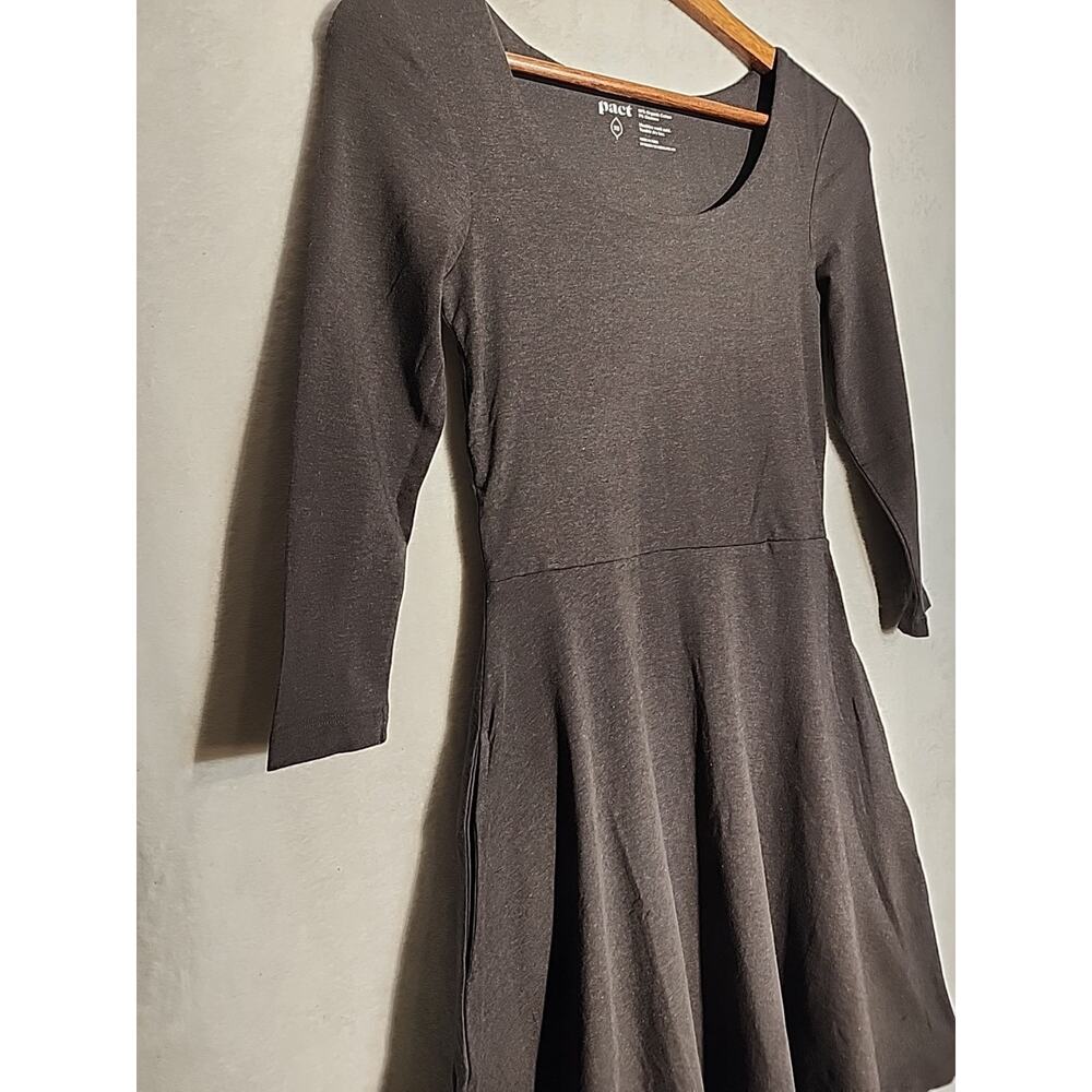 Pact Organic Cotton 3/4 Sleeve Flare Midi Dress Charcoal With Pockets XS New - Picture 3 of 8